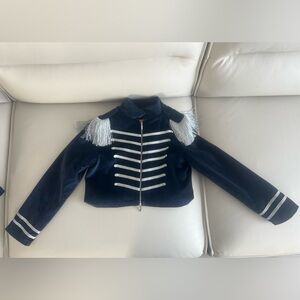 NWT cute Navy Velvet Military-Style Jacket with Silver Tassels